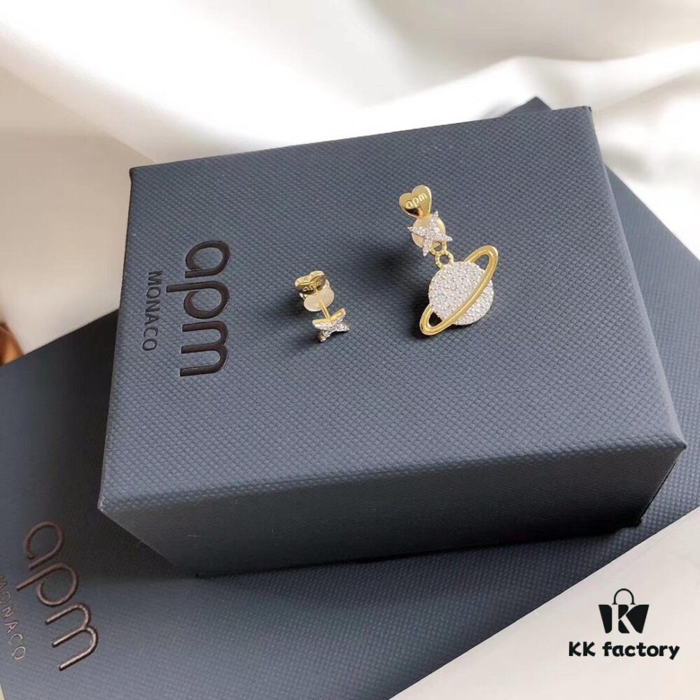 692fea2499f2d84055c8ca94 APM Monaco Pink Planet Asymmetrical Earrings for Women, Cute Long Dangle Studs, Elegant and Minimalist Silver Jewelry