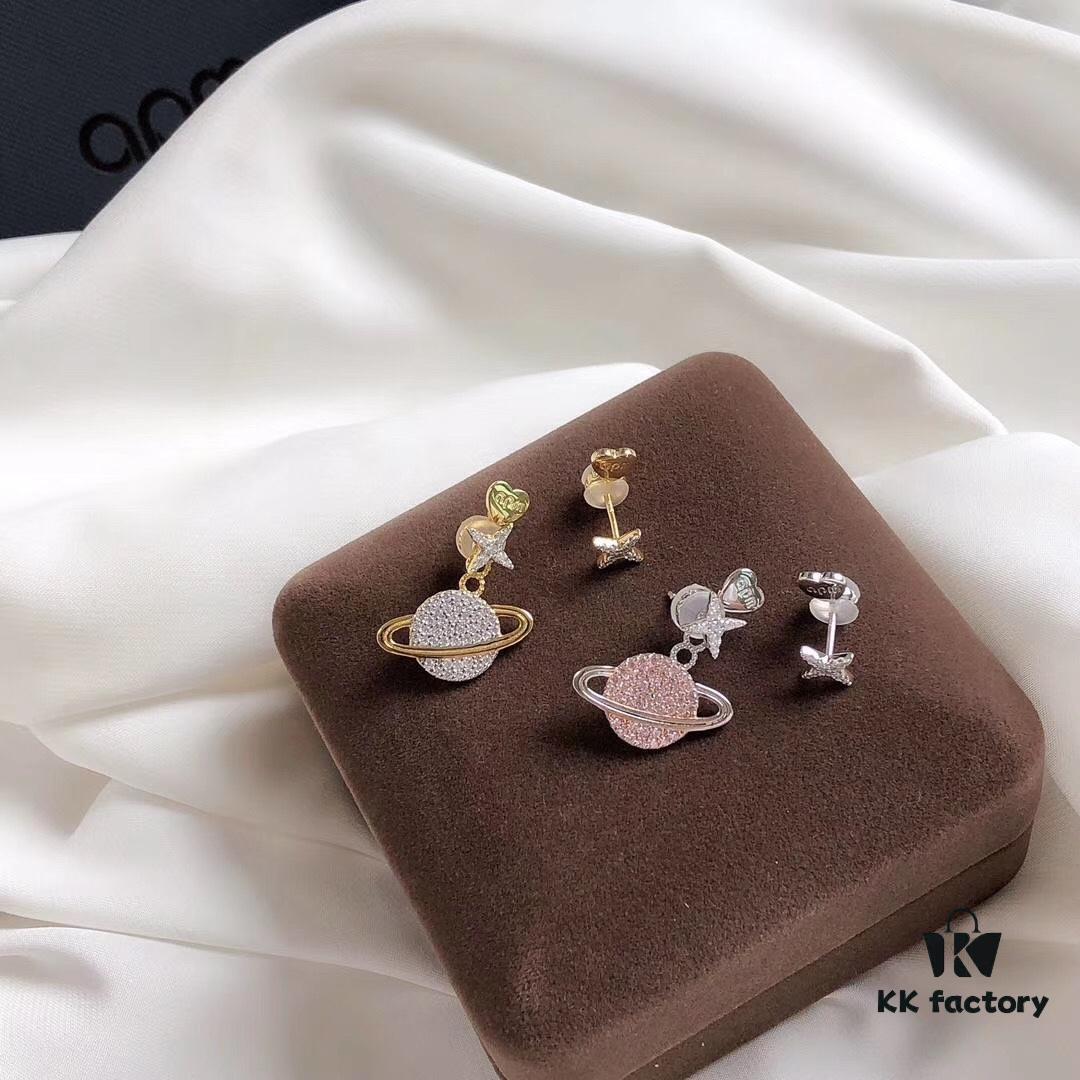 692fea2799f2d84055c8ca98 APM Monaco Pink Planet Asymmetrical Earrings for Women, Cute Long Dangle Studs, Elegant and Minimalist Silver Jewelry