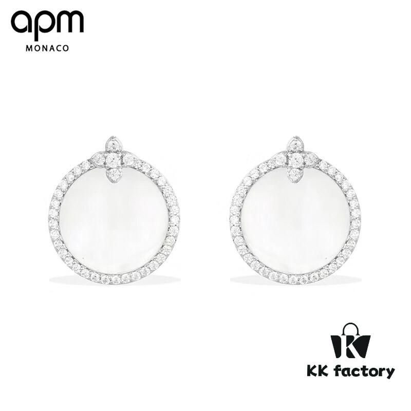 692fea2799f2d84055c8ca99 APM Monaco Silver Crystal-Encrusted Mother-of-Pearl Earrings for Women, Delicate Petal Design, Elegant White Mother-of-Pearl Studs That Make You Radiant from Every Angle