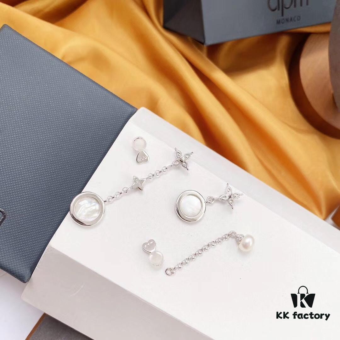692fea2a99f2d84055c8ca9d APM Monaco Mother-of-Pearl and Pearl Drop Earrings for Women, Asymmetric Luxury Jewelry, Elegant Long Dangle Earrings for Fall/Winter Events