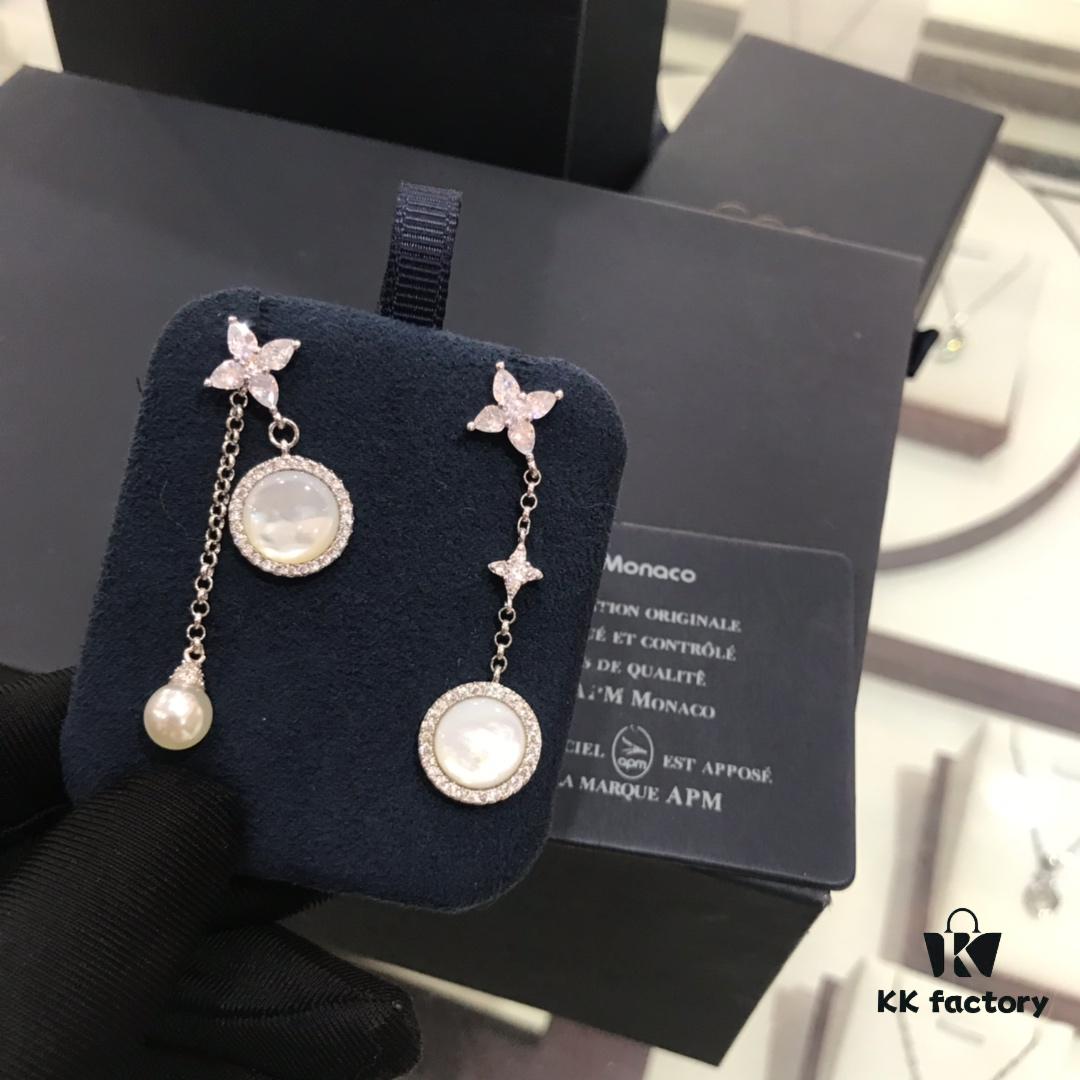 APM Monaco White Mother-of-Pearl Necklace and Dangle Earrings Set – Original Release, New Arrival 💗
