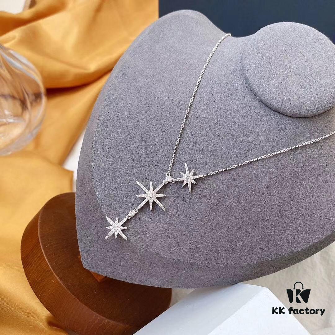 692fea3b99f2d84055c8cabb APM Monaco Minimalist Three Shooting Stars Necklace for Women, Six-Pointed Star Collar Chain, Silver Pendant for Sweaters, Elegant Party Jewelry