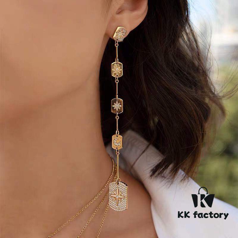 692fea5799f2d84055c8caf2 October New Arrival 🌟 A's Monaco Star and Moon Long Asymmetrical Earrings, Geometric Design Silver Plate Gold-Tone Elegant Trendy Ear Jewelry