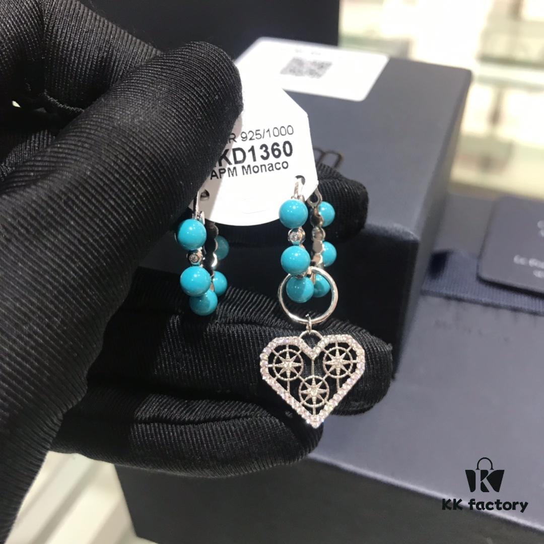 692fea6c99f2d84055c8cb19 A Home Monaco Turquoise Bead Heart Valentine Asymmetrical Earrings for Women Fashion Jewelry