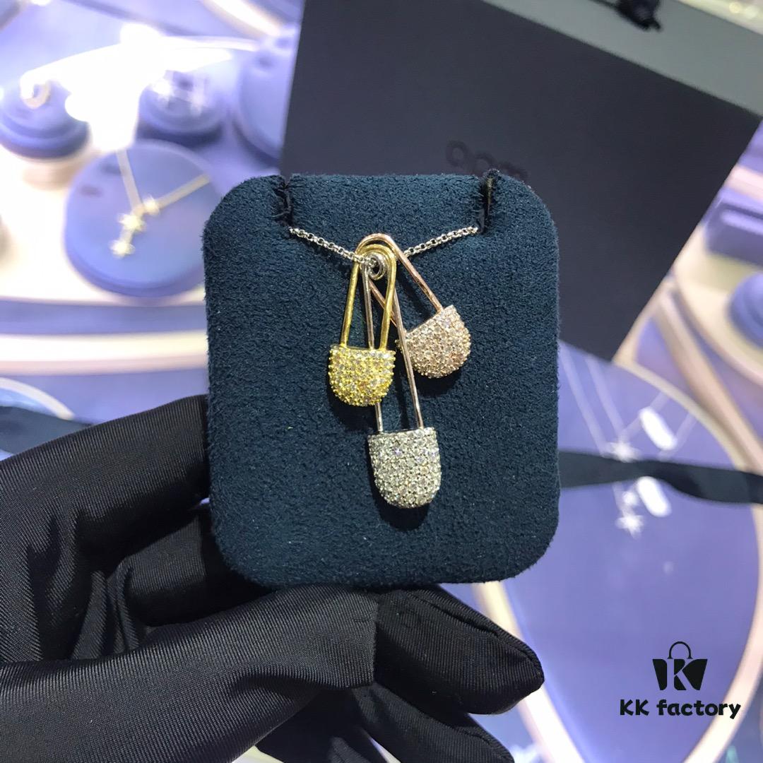A's Monaco Three-Tone Safety Pin Necklace, Fashionable, Simple and Elegant
