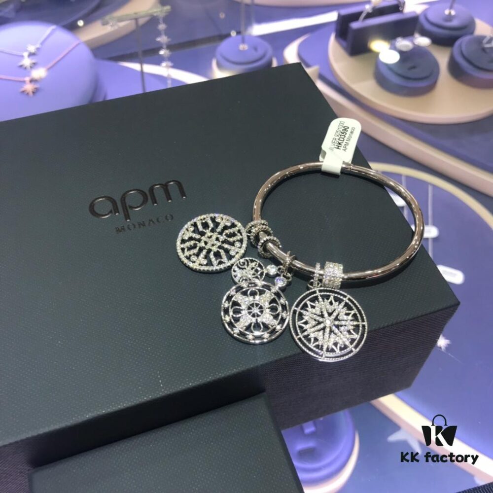 APM Monaco Tree of Life Silver Totem Healing Style Moroccan Bracelet with Round Disc