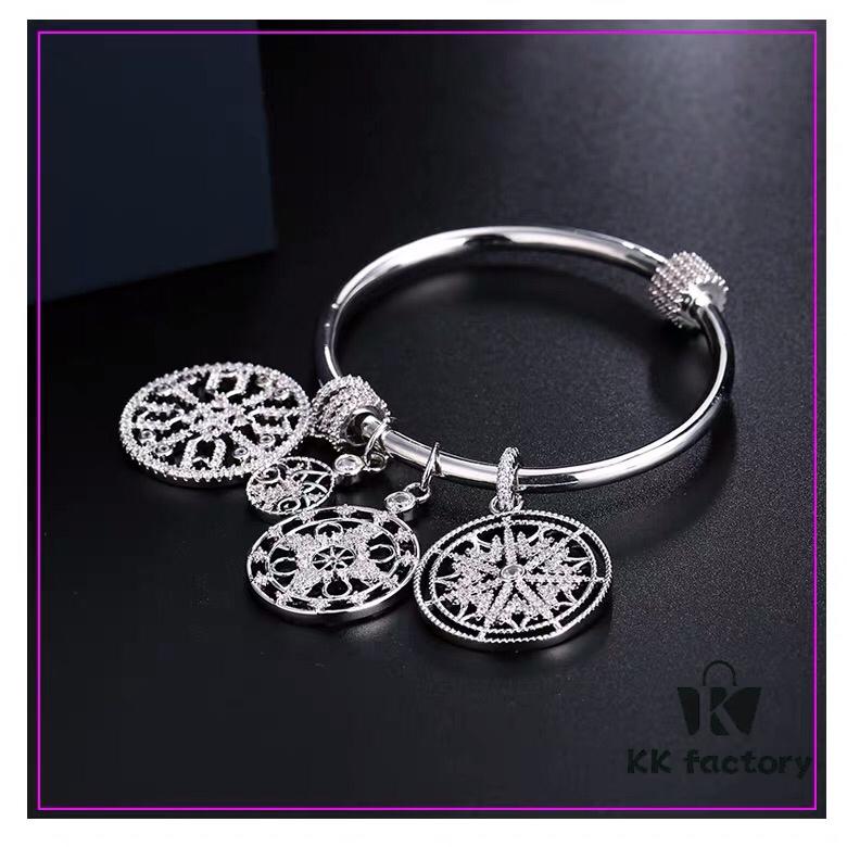 APM Monaco Tree of Life Silver Totem Healing Style Moroccan Bracelet with Round Disc