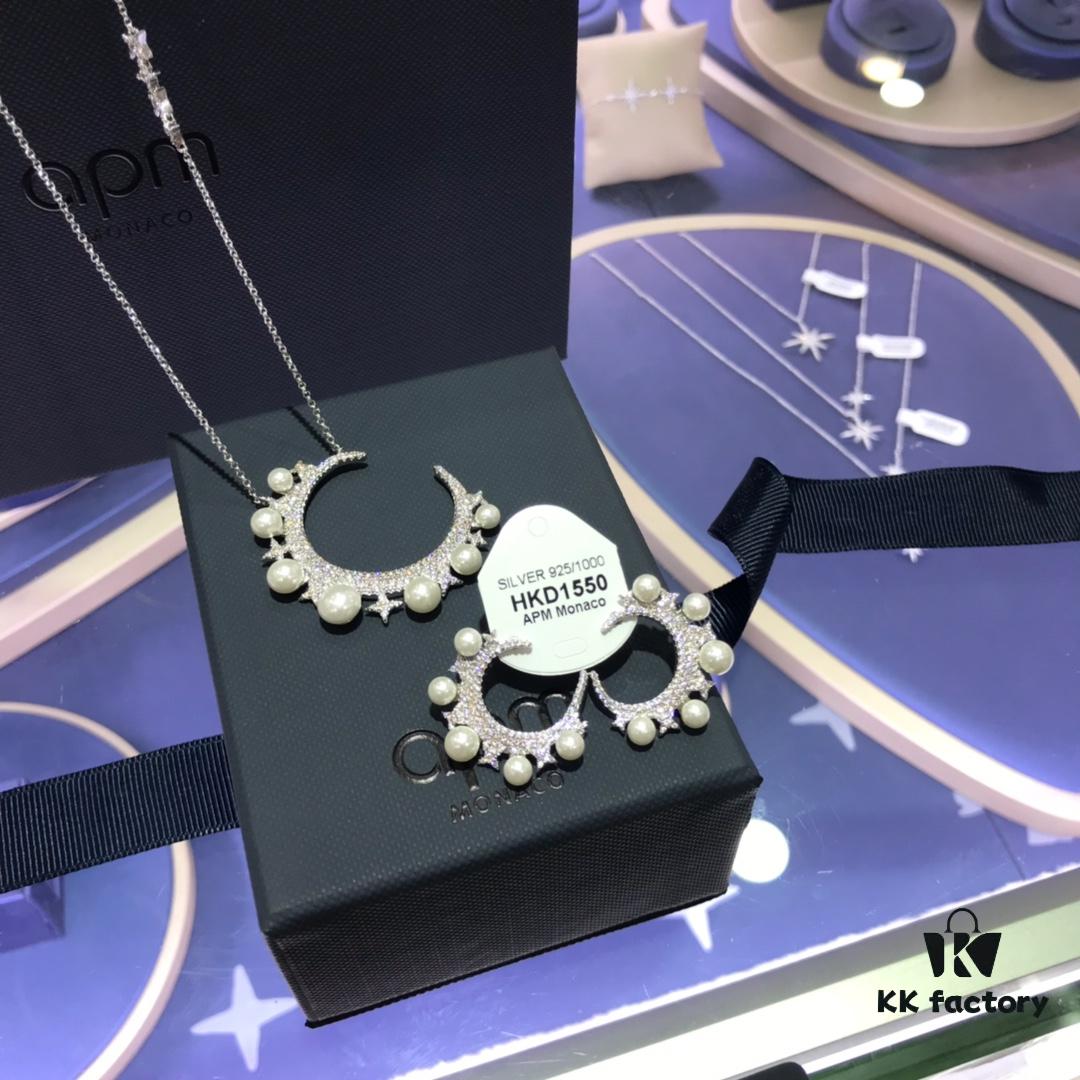 692feaa499f2d84055c8cb6e A's Monaco Arabian Nights Crescent Moon and Star Freshwater Pearl Necklace with Symmetrical Earrings, Delicate Collar for Women