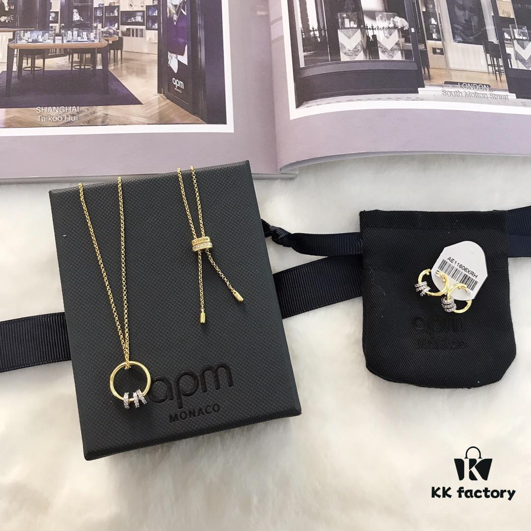 692feaba99f2d84055c8cb93 APM Monaco Sliding Hoop Necklace and Stud Earrings