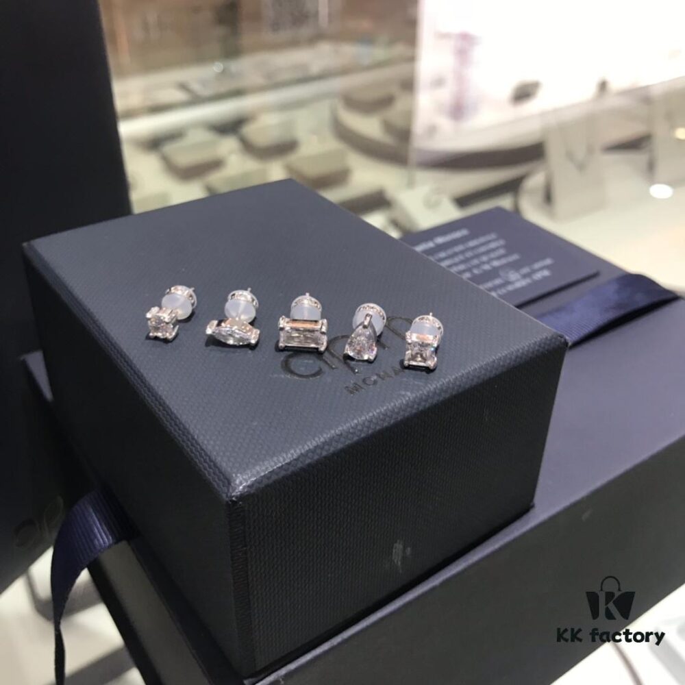 A Brand Monaco 925 Silver Post Drop Diamond-Inlaid Mixed Mini Stud Earrings for Women, Simple and Versatile Minimalist Jewelry