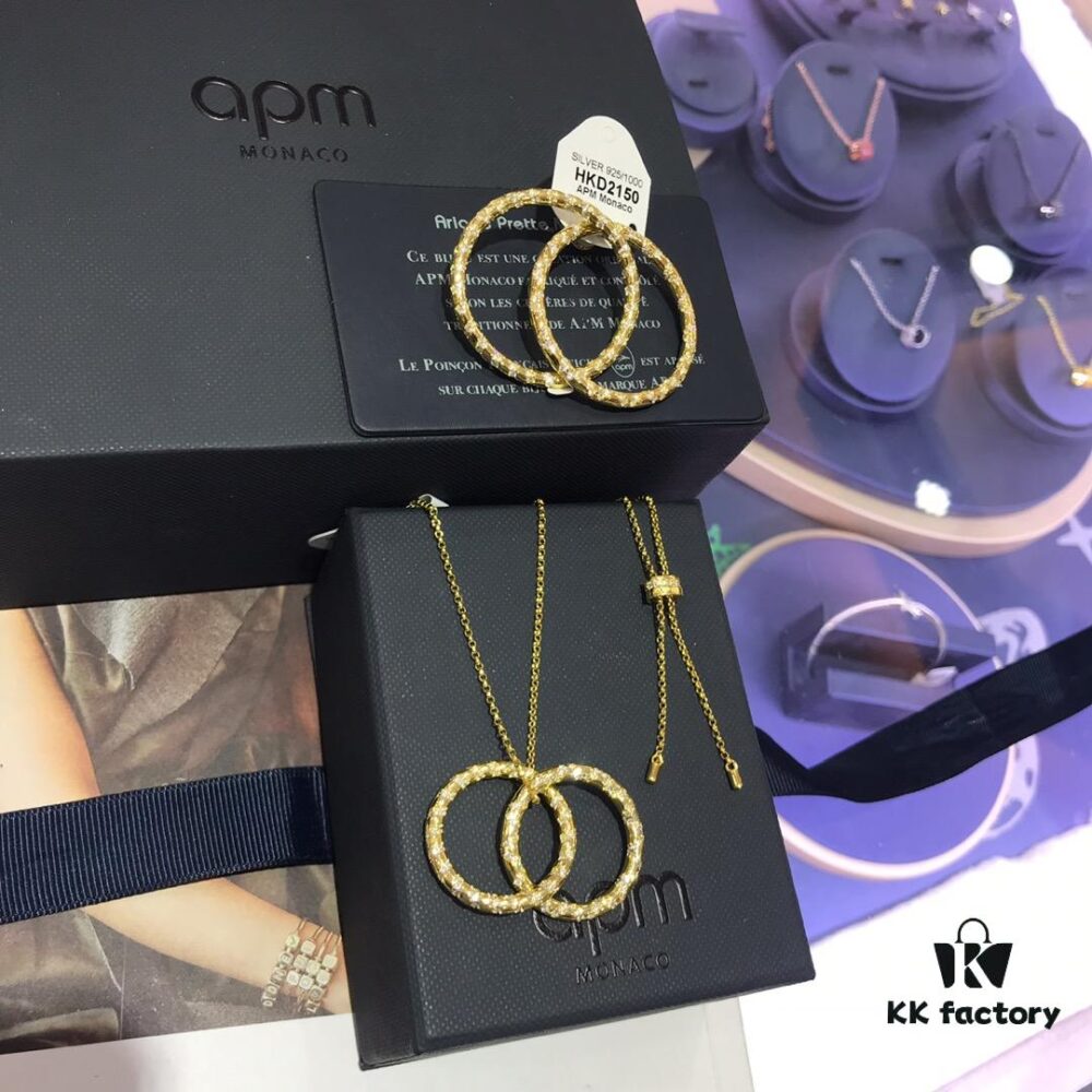 692feb1899f2d84055c8cc23 A Family Monaco Interlocking Circle Necklace and Earrings, Elegant Golden Yellow Pendant Set