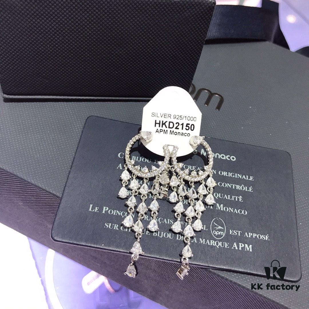 692feb7399f2d84055c8ccb6 APM Monaco Crystal-Encrusted Ringed Ruffle Necklace with Tassel Long Drop Earrings