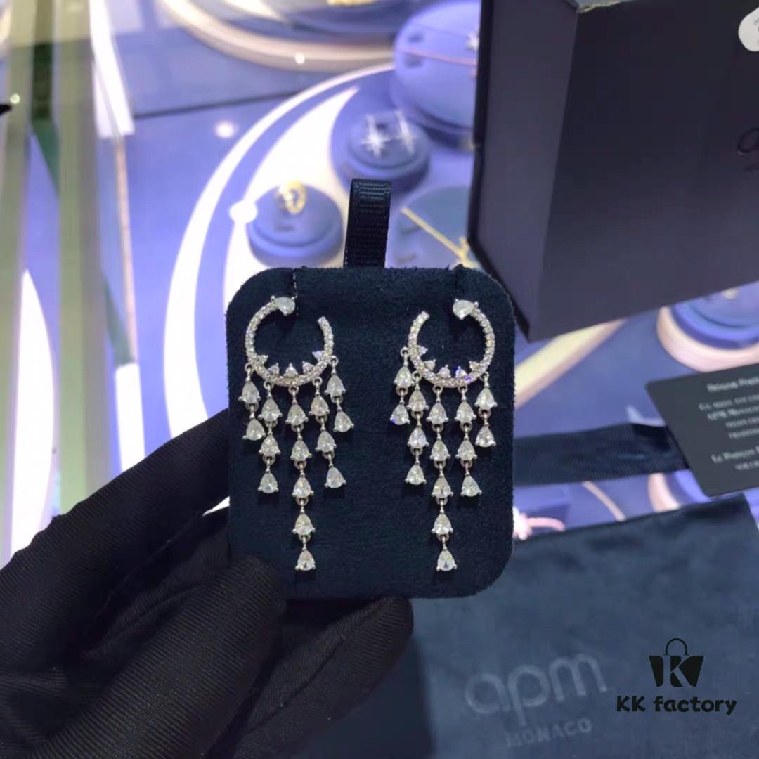692feb7499f2d84055c8ccb8 APM Monaco Crystal-Encrusted Ringed Ruffle Necklace with Tassel Long Drop Earrings