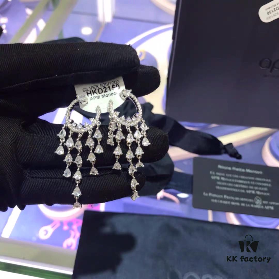 692feb7499f2d84055c8ccb9 APM Monaco Crystal-Encrusted Ringed Ruffle Necklace with Tassel Long Drop Earrings