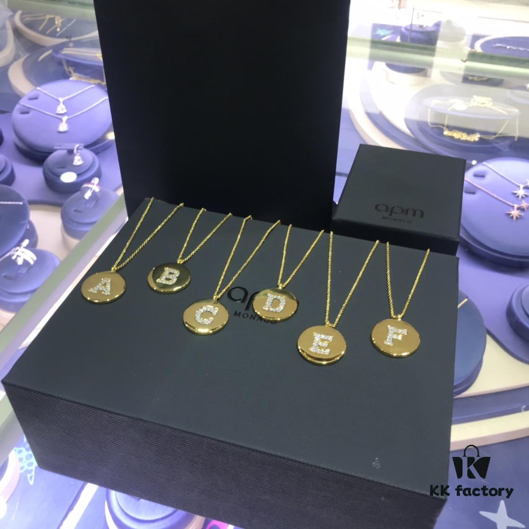 APM Monaco High-Quality 26 Letter Necklace for Women, Round Pendant Sweater Accessory, Stylish and Versatile Design