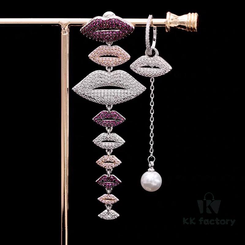 692feb9699f2d84055c8ccf5 APM Monaco Asymmetrical Colorful Magenta Lips Earrings