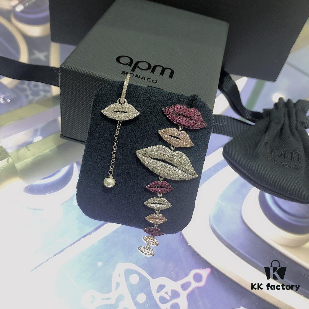 692feb9699f2d84055c8ccf6 APM Monaco Asymmetrical Colorful Magenta Lips Earrings
