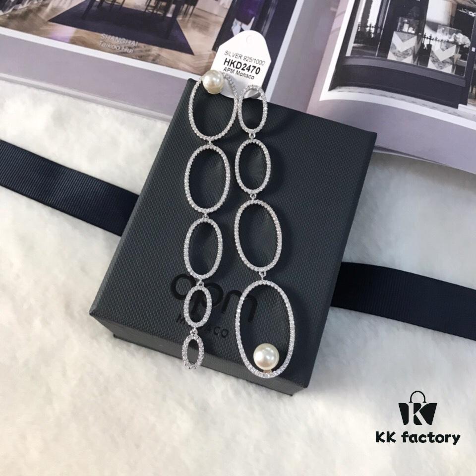 692febe399f2d84055c8cd68 APM Monaco Asymmetrical Interlocking Circle Pearl Long Tassel Earrings for Women