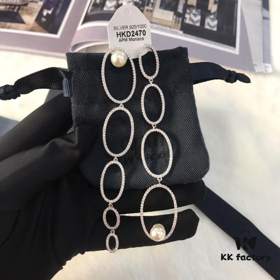 692febe599f2d84055c8cd6b APM Monaco Asymmetrical Interlocking Circle Pearl Long Tassel Earrings for Women