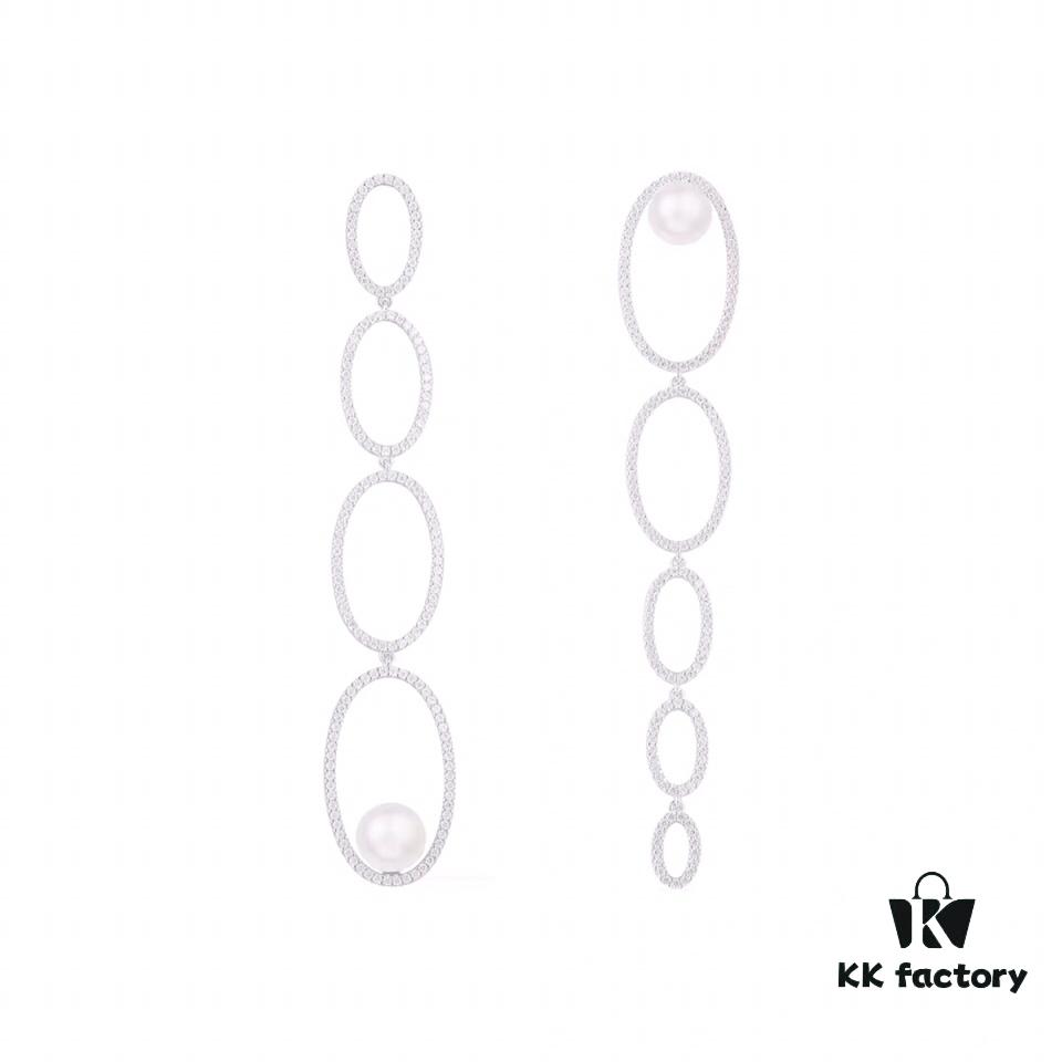 692febe899f2d84055c8cd6f APM Monaco Asymmetrical Interlocking Circle Pearl Long Tassel Earrings for Women