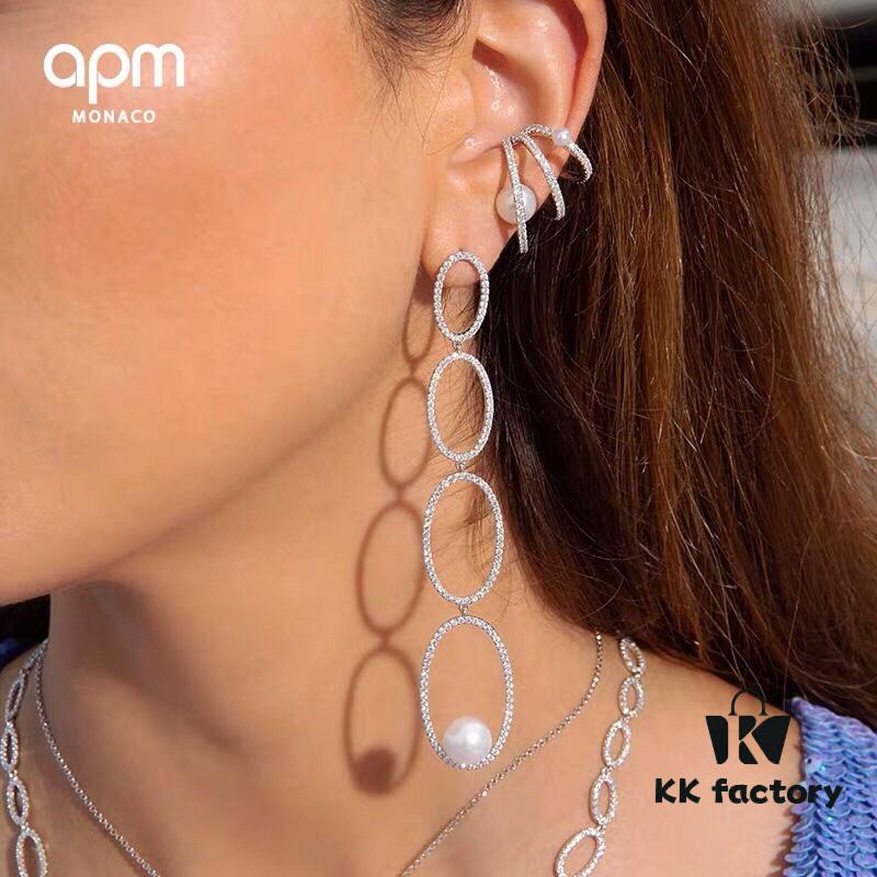 692fec0199f2d84055c8cd93 APM Monaco Asymmetrical Interlocking Circle Pearl Long Tassel Earrings for Women