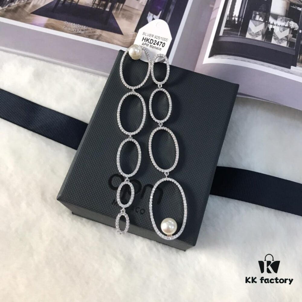 692fec1799f2d84055c8cdbe APM Monaco Asymmetrical Interlocking Circle Pearl Long Tassel Earrings for Women