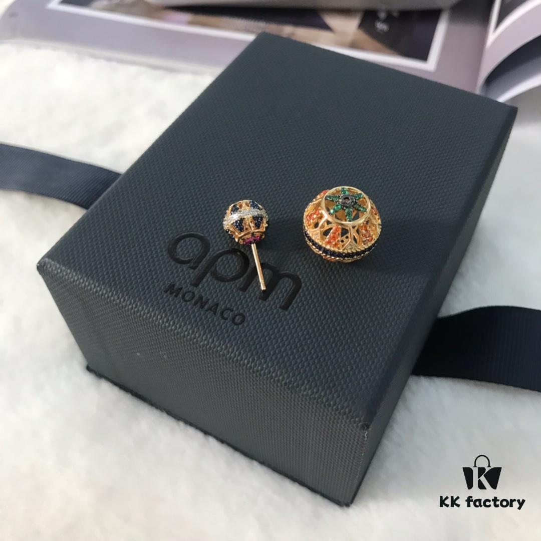 692fec2199f2d84055c8cdd7 APM Monaco Zirconia Multicolor Hollow Geometric Ball Earrings, Heavy Sparkle Design Stud Earrings Jewelry