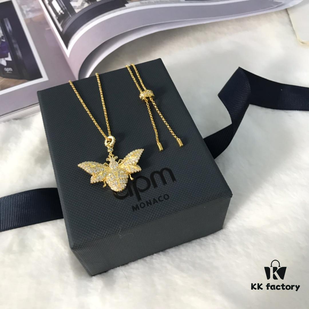 APM Monaco Bee Necklace and Stud Earrings – Original Set, New Release, Stylish and Trendy, Vintage INS Fashion, Versatile Design