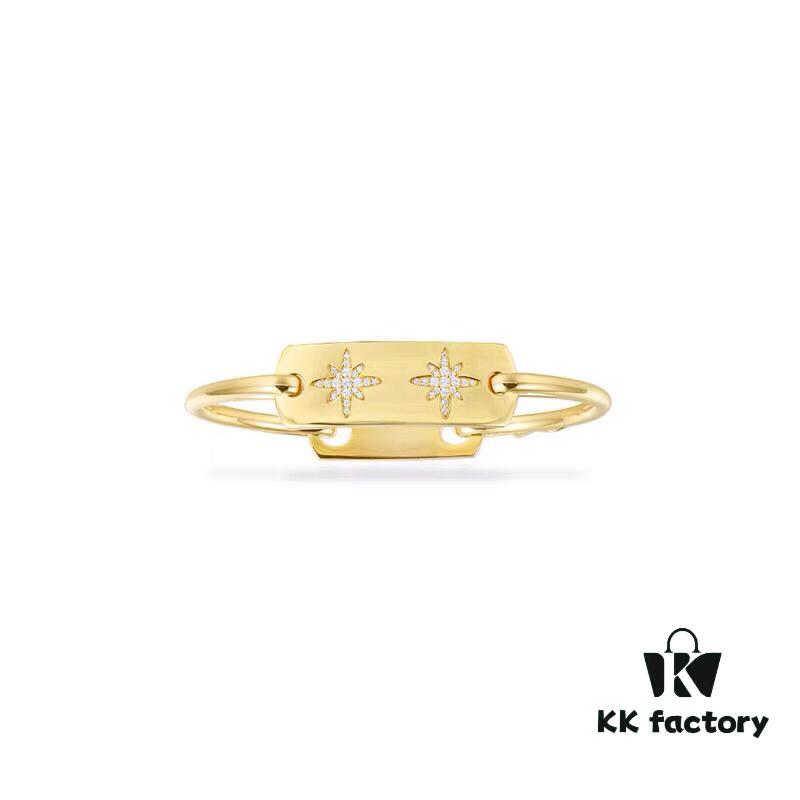 APM Monaco Gold-Tone Diamond-Paved Star Bracelet, New Arrival Unique Double Shooting Star Bangle