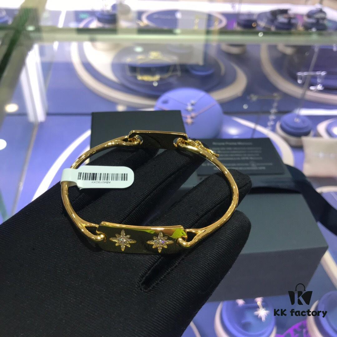 APM Monaco Gold-Tone Diamond-Paved Star Bracelet, New Arrival Unique Double Shooting Star Bangle