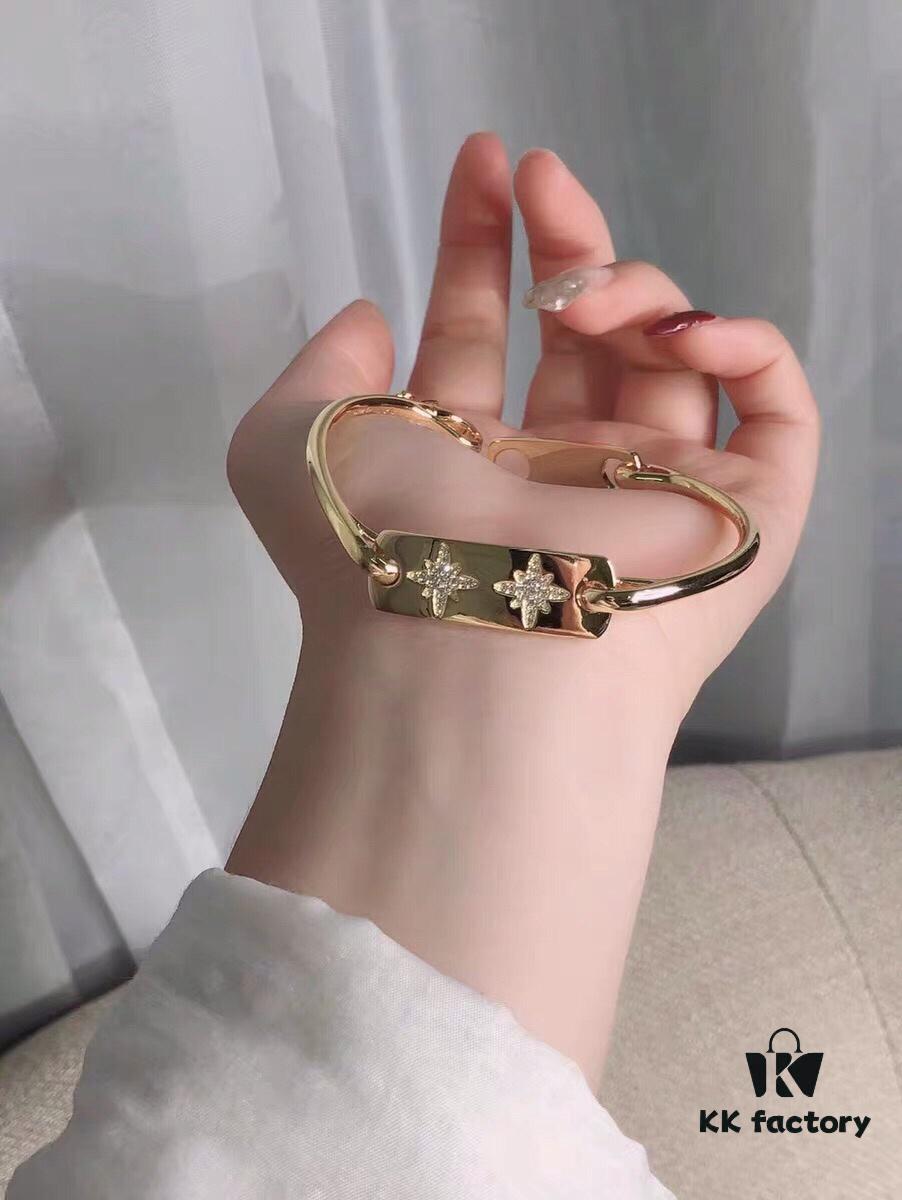 APM Monaco Gold-Tone Diamond-Paved Star Bracelet, New Arrival Unique Double Shooting Star Bangle