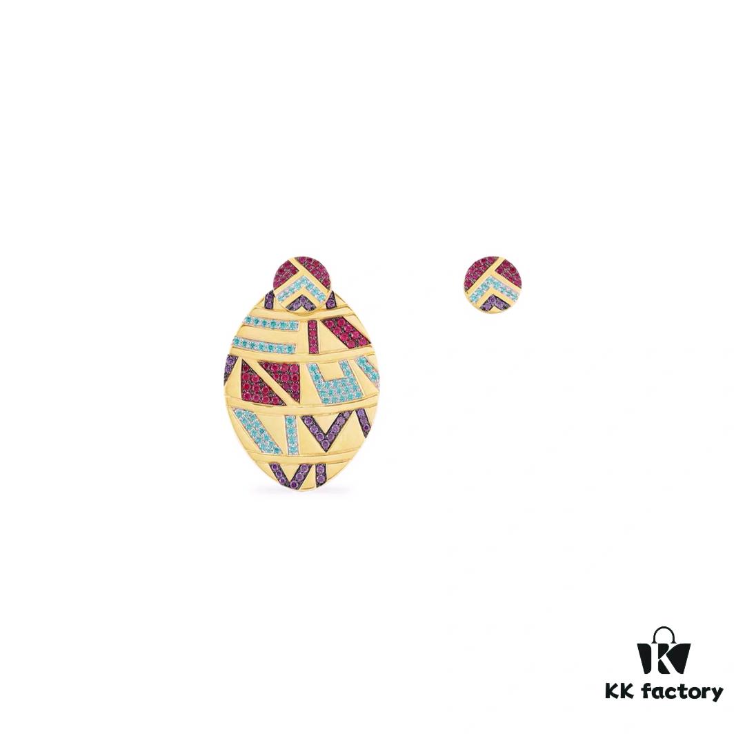 APM Monaco Asymmetrical Multicolor Oval Earrings with Studs, Fashionable Retro Geometric Jewelry for Women