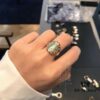 APM Monaco Colorful Tribe Round Statement Ring for Women, Golden Geometric Pattern Decorated Index Finger Ring