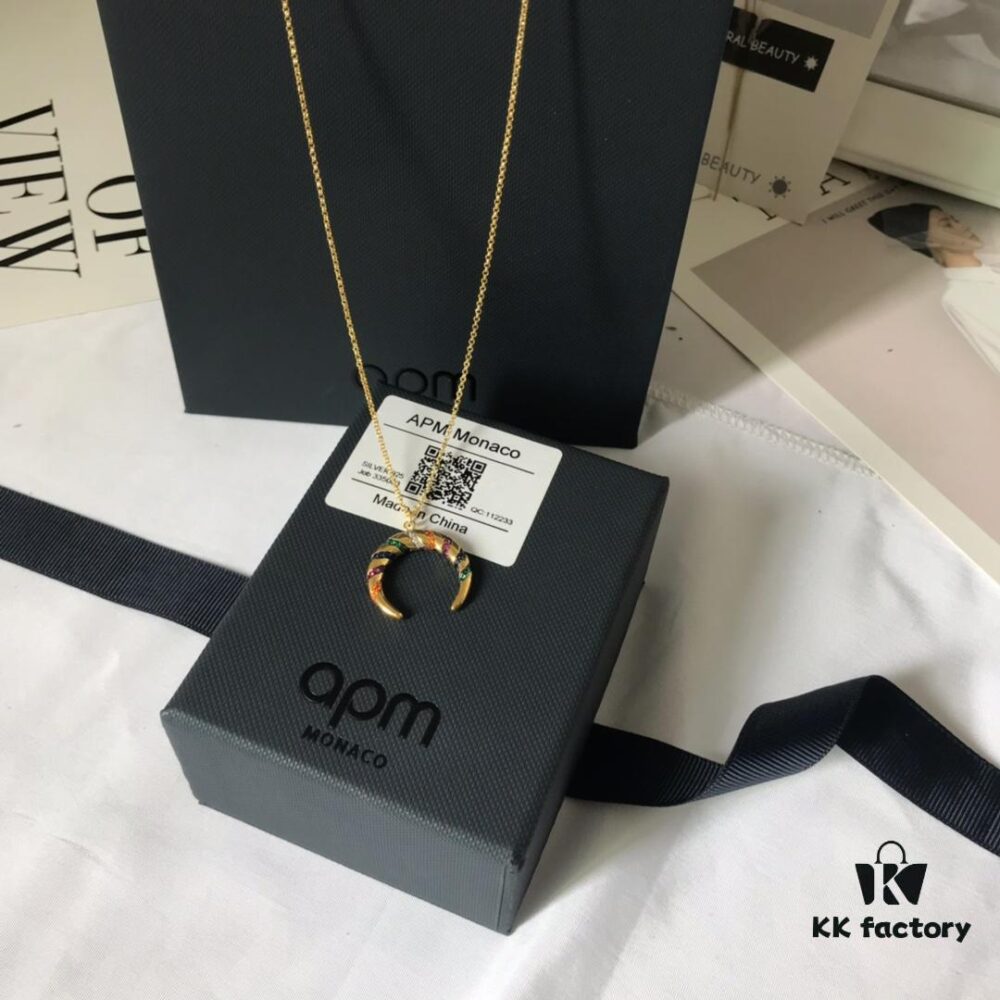 692fecb199f2d84055c8cf0f APM Monaco Multicolor Striped Retro Necklace for Women, Crescent Pendant Clavicle Chain