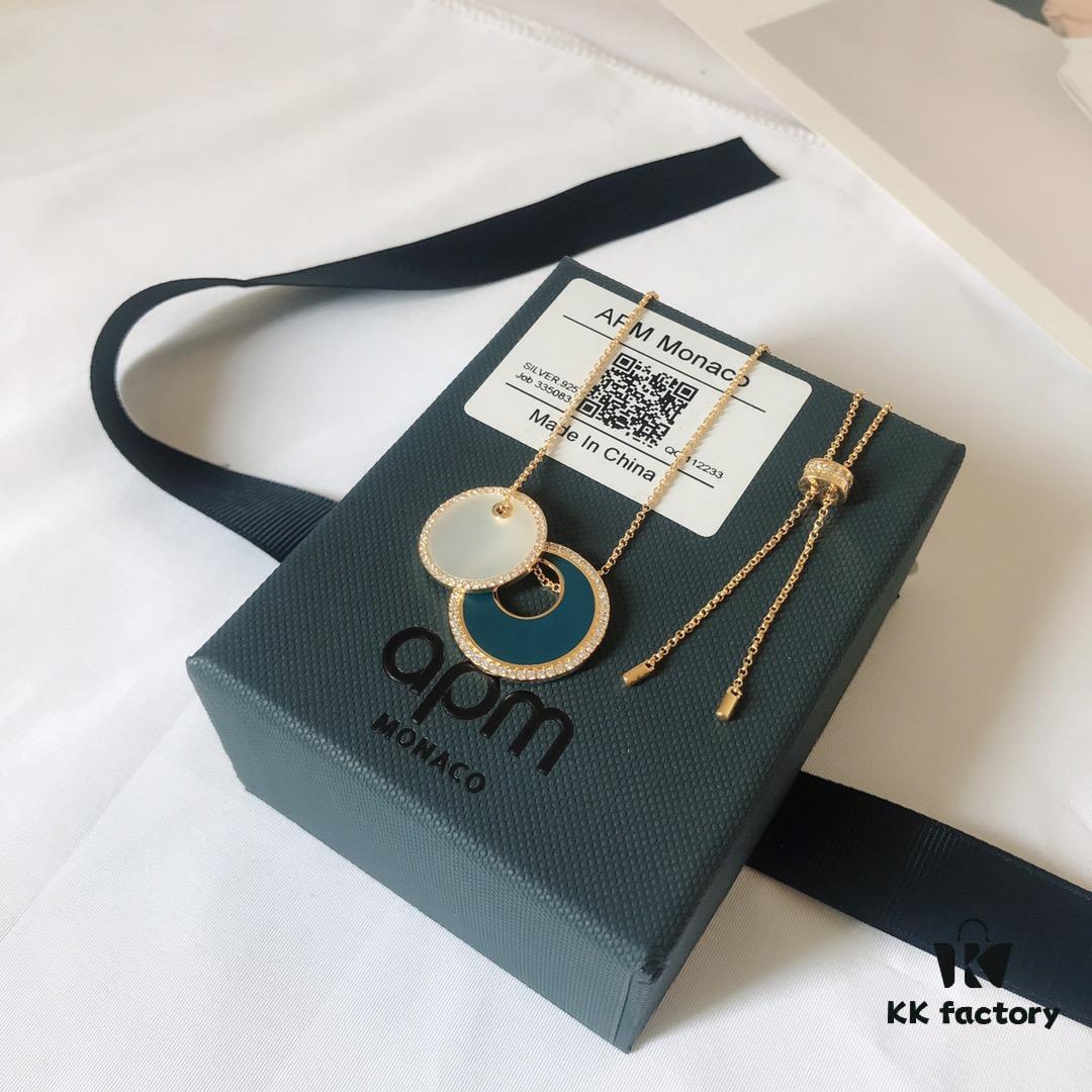 692fecdf99f2d84055c8cf6a APM Monaco Navy Enamel and White Mother-of-Pearl Necklace, Minimalist Retro Elegant High-End Pendant