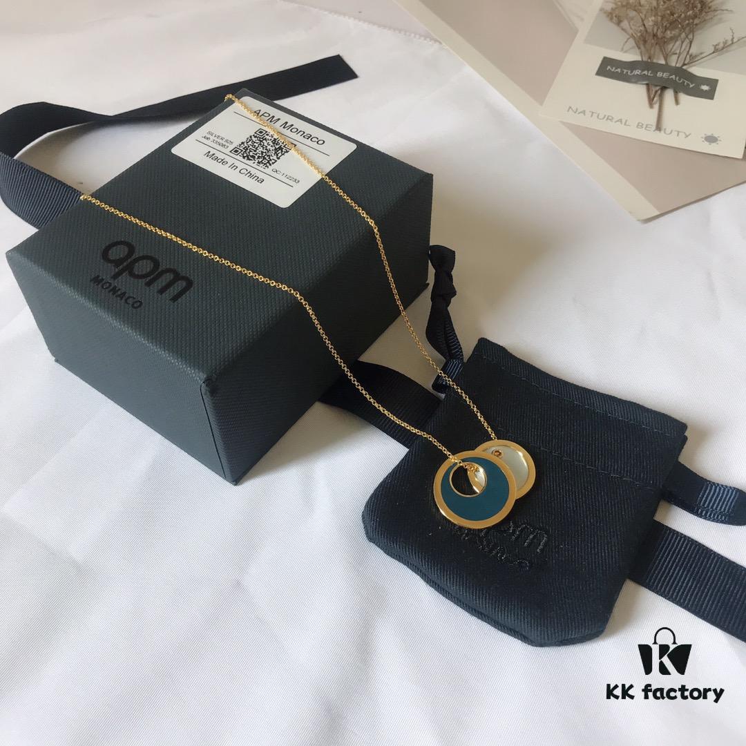 692fece199f2d84055c8cf6b APM Monaco Navy Enamel and White Mother-of-Pearl Necklace, Minimalist Retro Elegant High-End Pendant