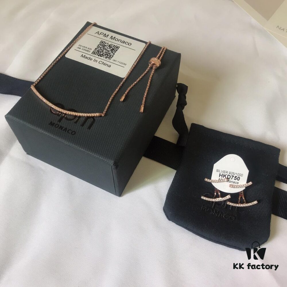 692fecf199f2d84055c8cf8e APM Monaco Rose Gold Smile Necklace and Stud Earrings Set
