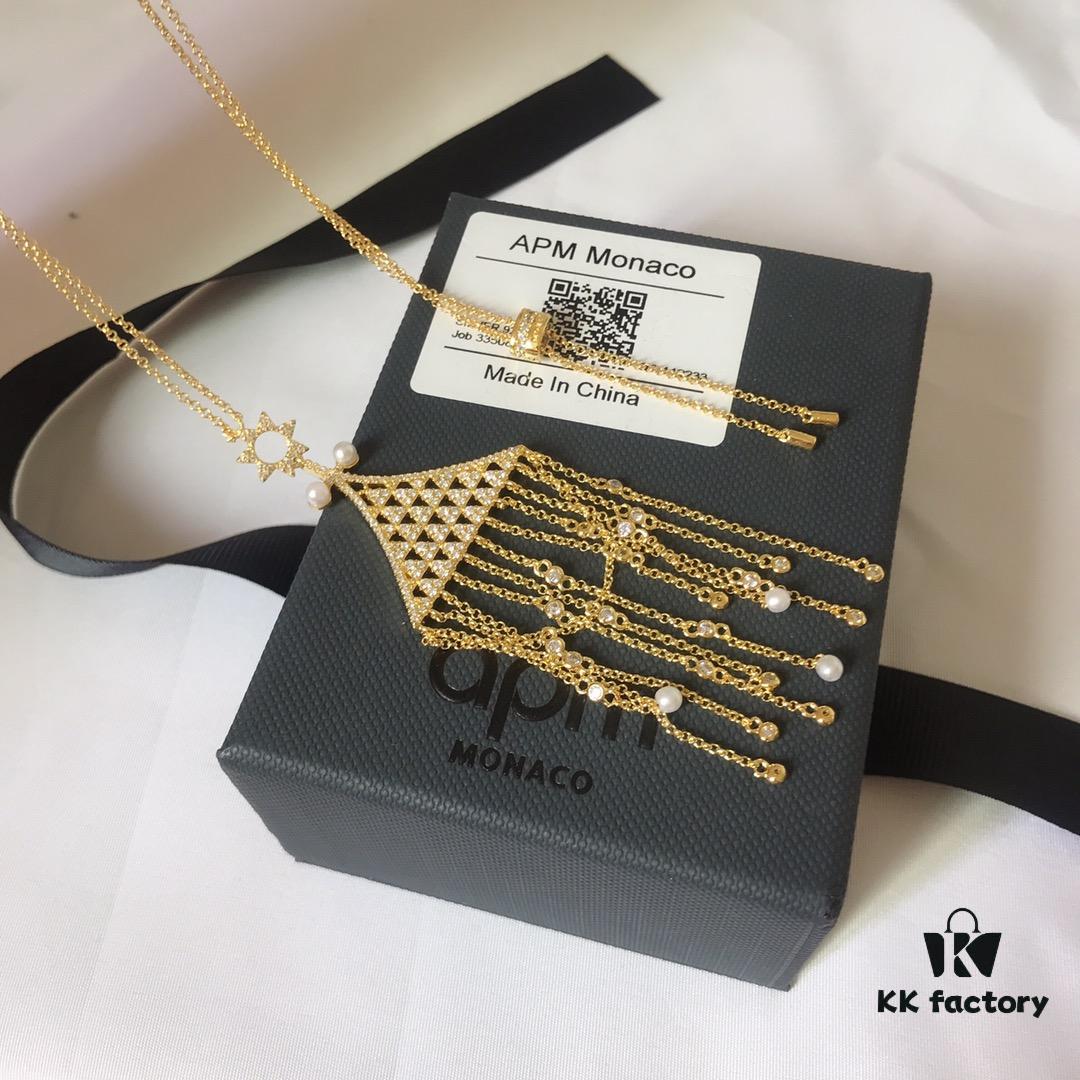692fed0899f2d84055c8cfb8 APM Monaco Triangle Tassel Long Necklace, Fashionable and Unique Pendant Chain for Sweaters or Collarbone Style