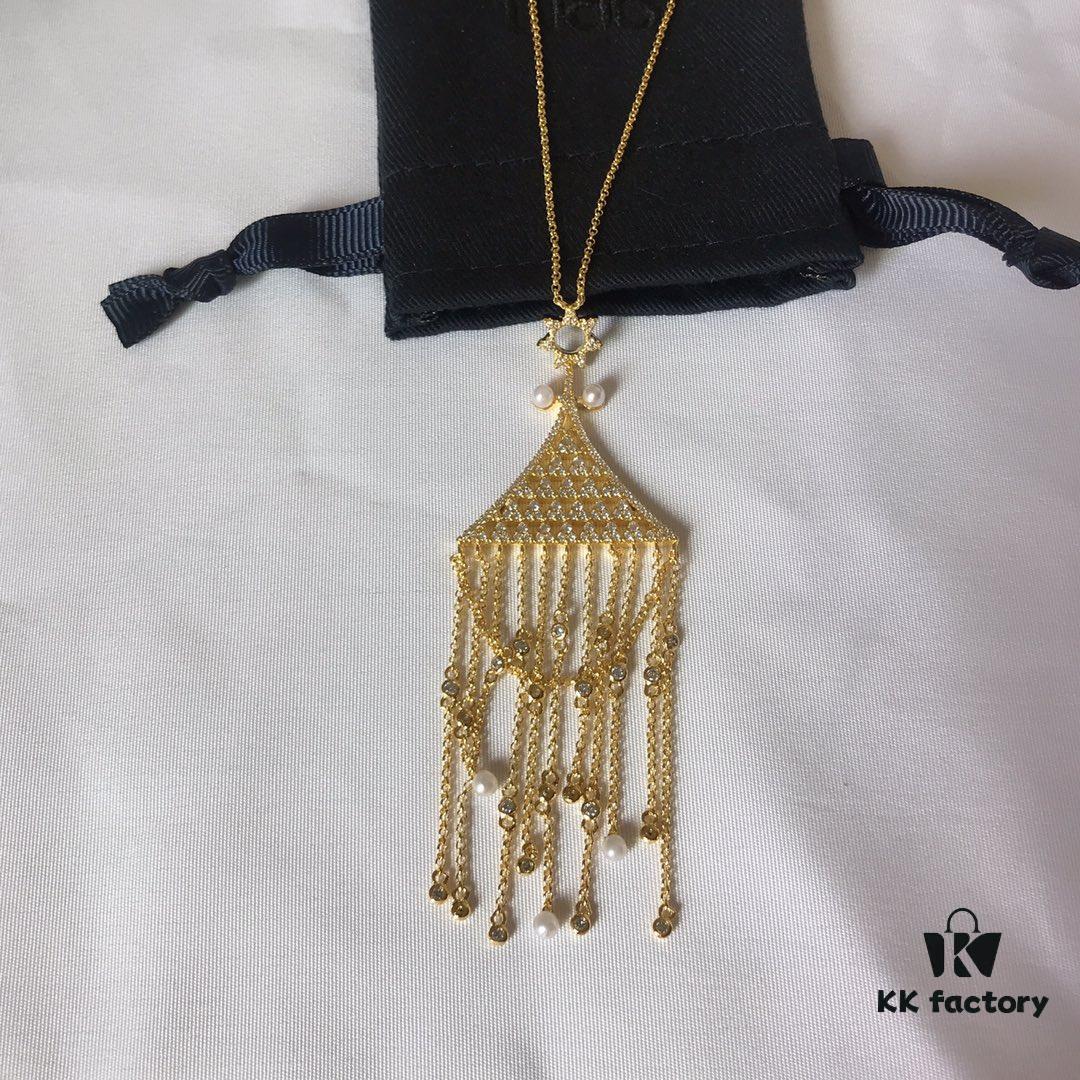 692fed0899f2d84055c8cfb9 APM Monaco Triangle Tassel Long Necklace, Fashionable and Unique Pendant Chain for Sweaters or Collarbone Style