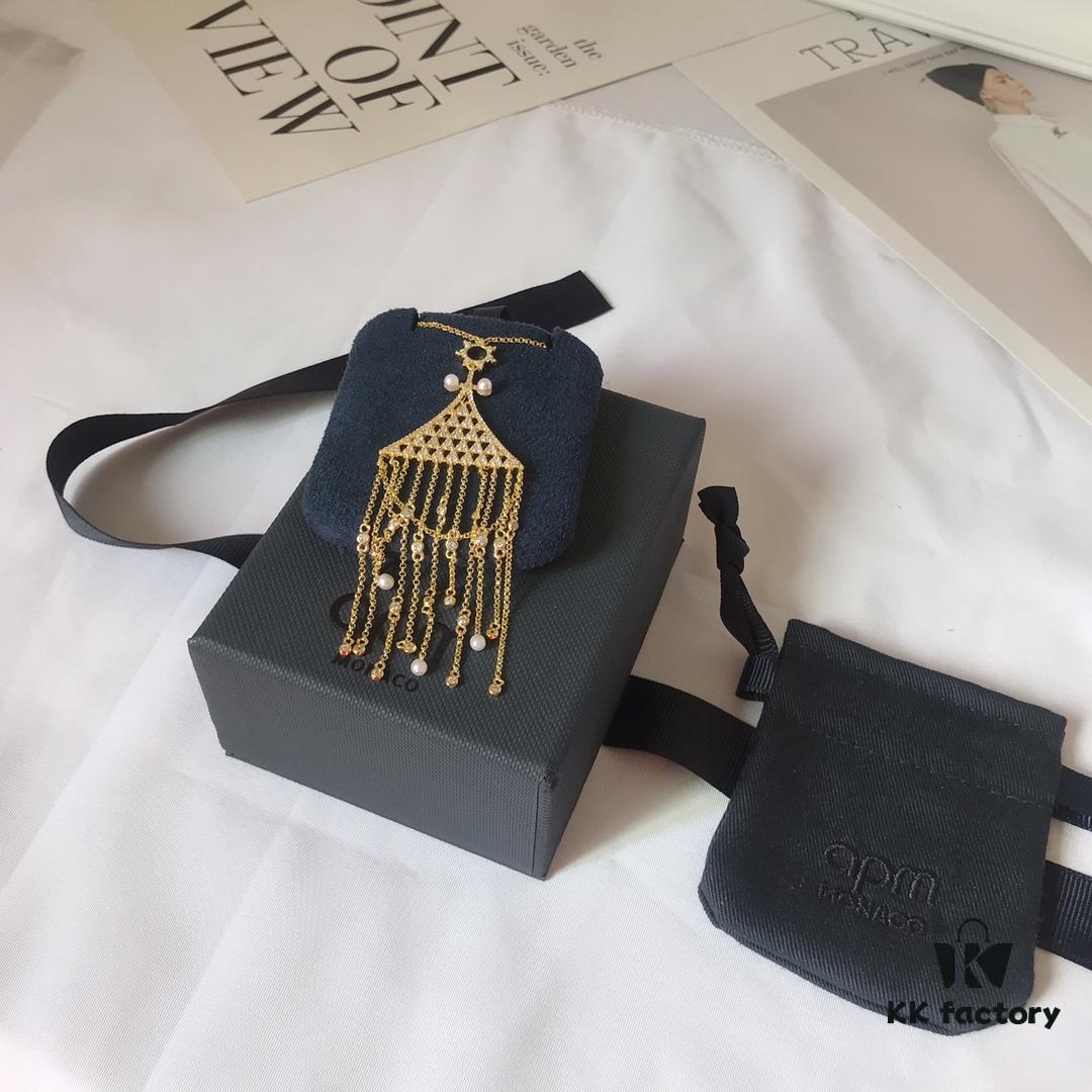 692fed0899f2d84055c8cfba APM Monaco Triangle Tassel Long Necklace, Fashionable and Unique Pendant Chain for Sweaters or Collarbone Style