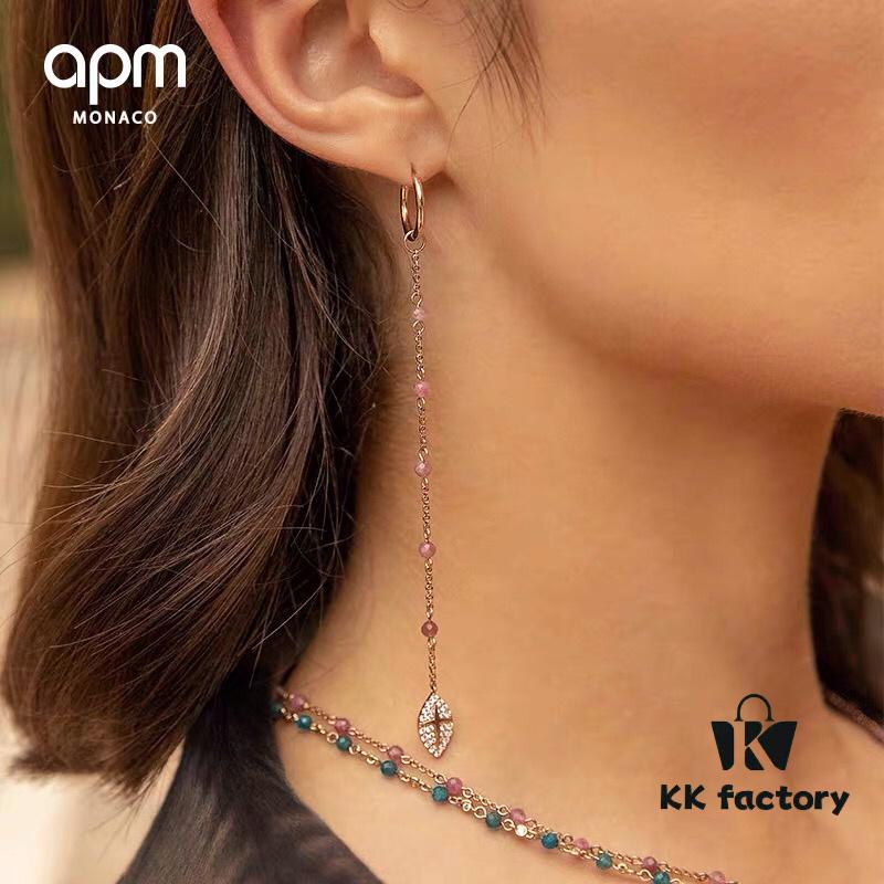 APM Monaco Asymmetrical Long Tassel Earrings for Women, Pink Gold Tone Instagram-Inspired Lightweight Luxe Statement Hoop Earrings
