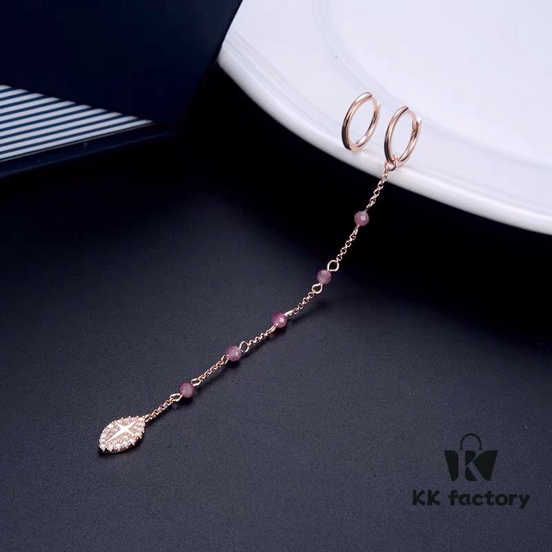 APM Monaco Asymmetrical Long Tassel Earrings for Women, Pink Gold Tone Instagram-Inspired Lightweight Luxe Statement Hoop Earrings