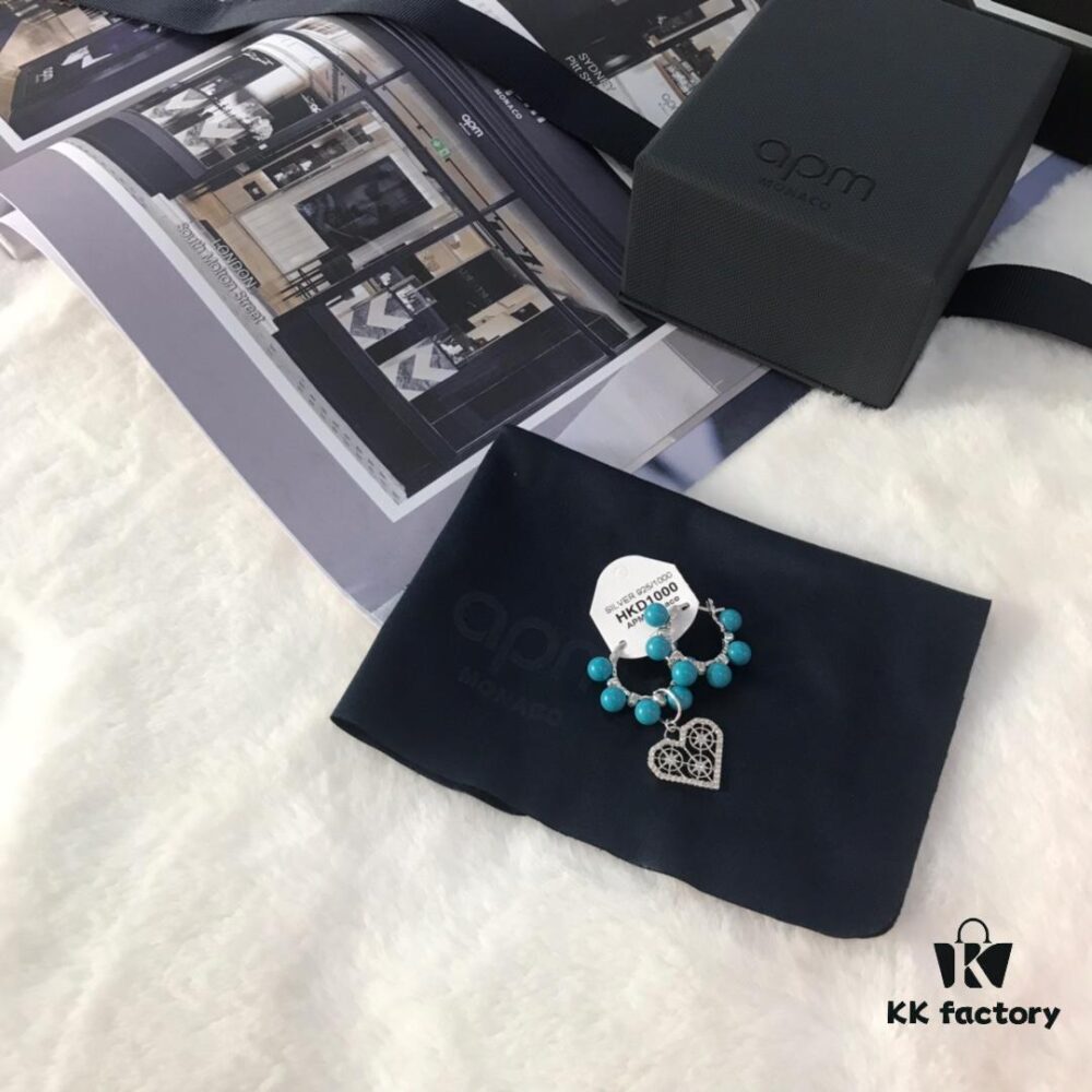 692fed2299f2d84055c8cff3 APM Monaco Asymmetrical Turquoise Pearl Openwork Heart Stud Earrings with Crystal-Inlaid Turquoise Earrings
