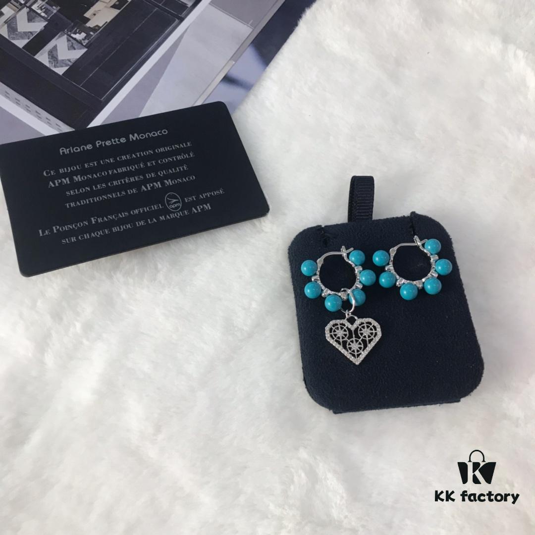 692fed2299f2d84055c8cff4 APM Monaco Asymmetrical Turquoise Pearl Openwork Heart Stud Earrings with Crystal-Inlaid Turquoise Earrings