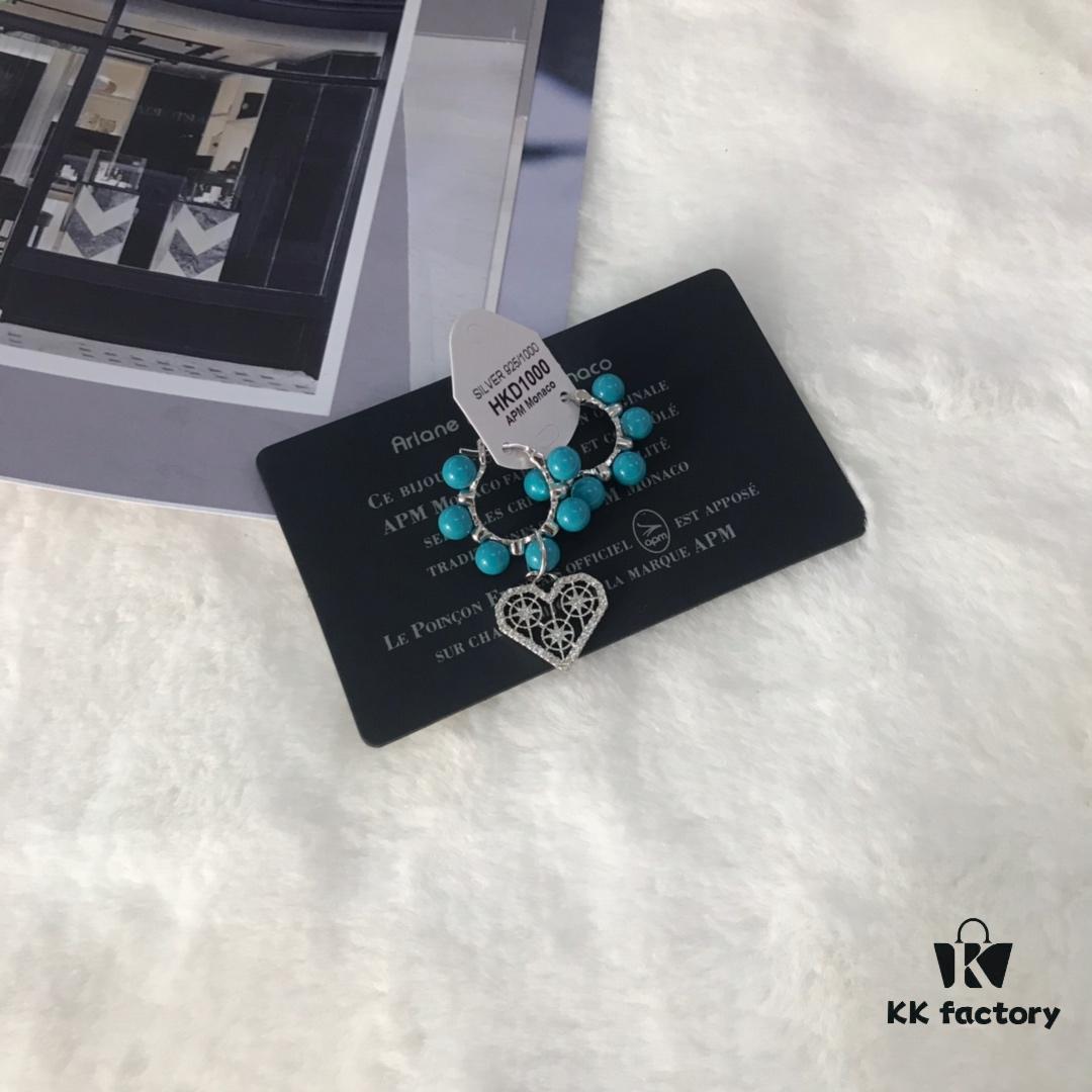 692fed2299f2d84055c8cff6 APM Monaco Asymmetrical Turquoise Pearl Openwork Heart Stud Earrings with Crystal-Inlaid Turquoise Earrings