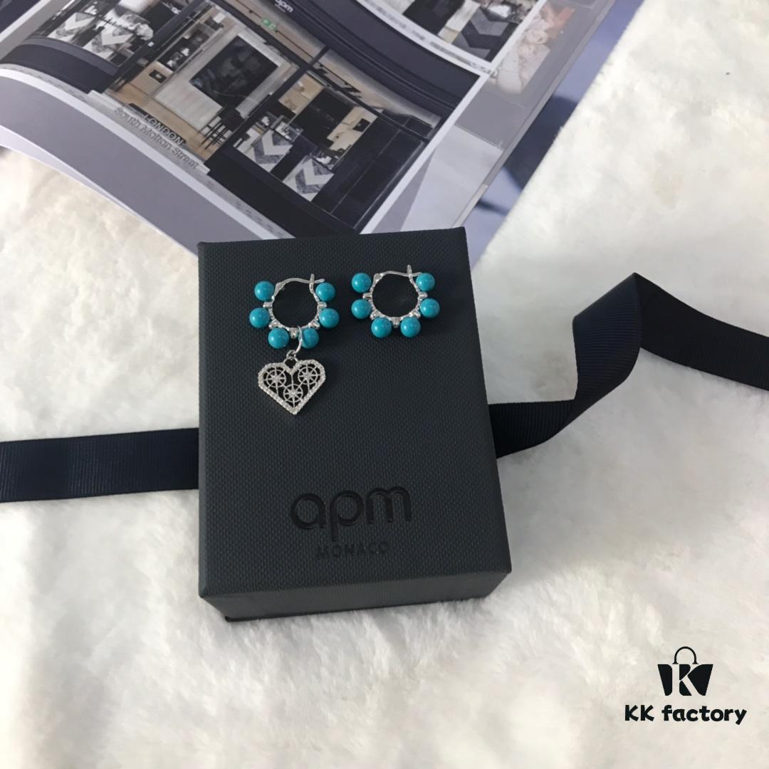 692fed2499f2d84055c8cff7 APM Monaco Asymmetrical Turquoise Pearl Openwork Heart Stud Earrings with Crystal-Inlaid Turquoise Earrings