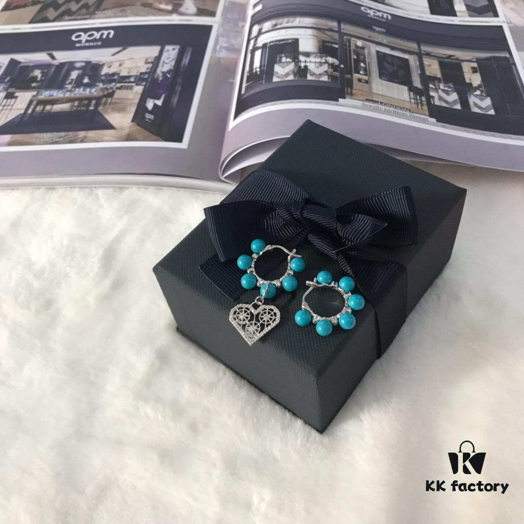 692fed2599f2d84055c8cff8 APM Monaco Asymmetrical Turquoise Pearl Openwork Heart Stud Earrings with Crystal-Inlaid Turquoise Earrings