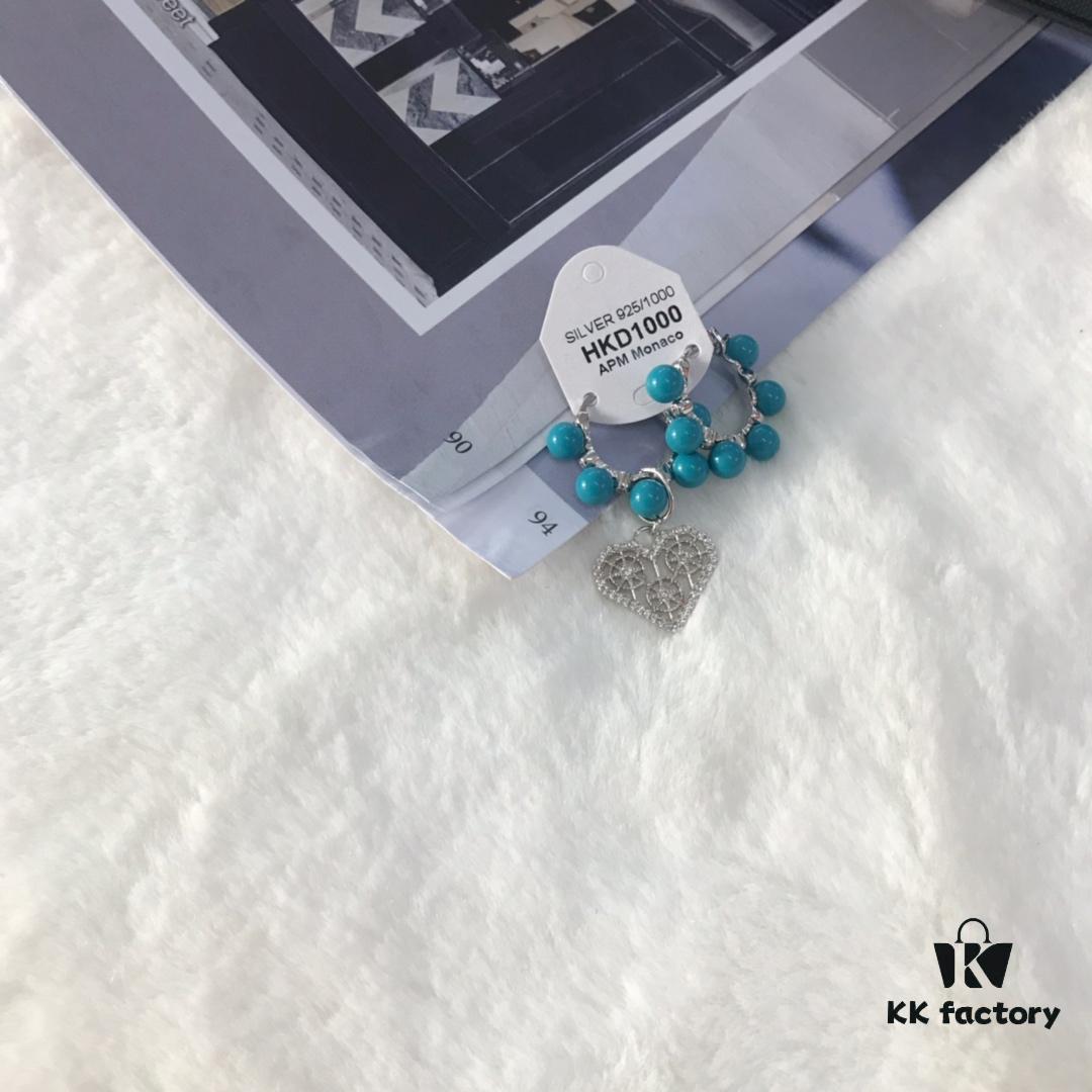 692fed2599f2d84055c8cffb APM Monaco Asymmetrical Turquoise Pearl Openwork Heart Stud Earrings with Crystal-Inlaid Turquoise Earrings