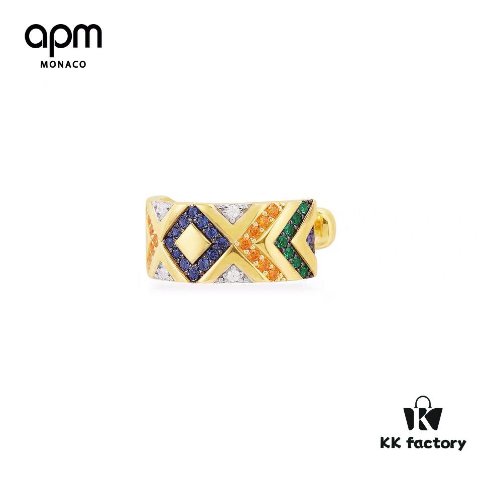 692fed3199f2d84055c8d013 November New Arrival 🌟 APM Monaco Single Colorful Striped Large Ear Cuff with Geometric Design, No Piercing Required Ear Accessory