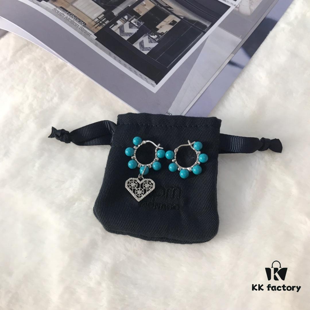 692fed3d99f2d84055c8d029 APM Monaco Asymmetrical Turquoise Pearl Openwork Heart Stud Earrings with Crystal-Inlaid Turquoise Earrings